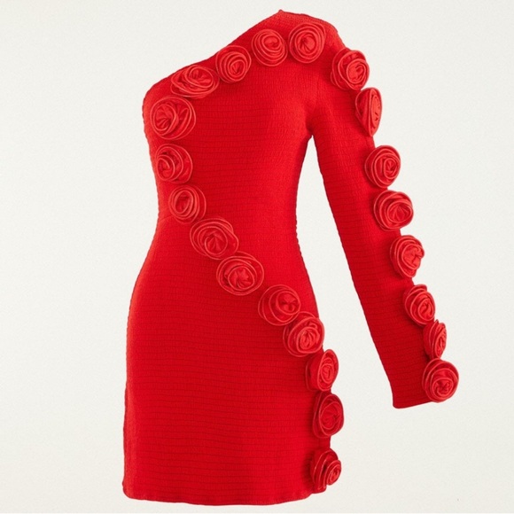 Farm Rio Red Roses One-Shoulder Slim Mini Dress - Picture 10 of 10